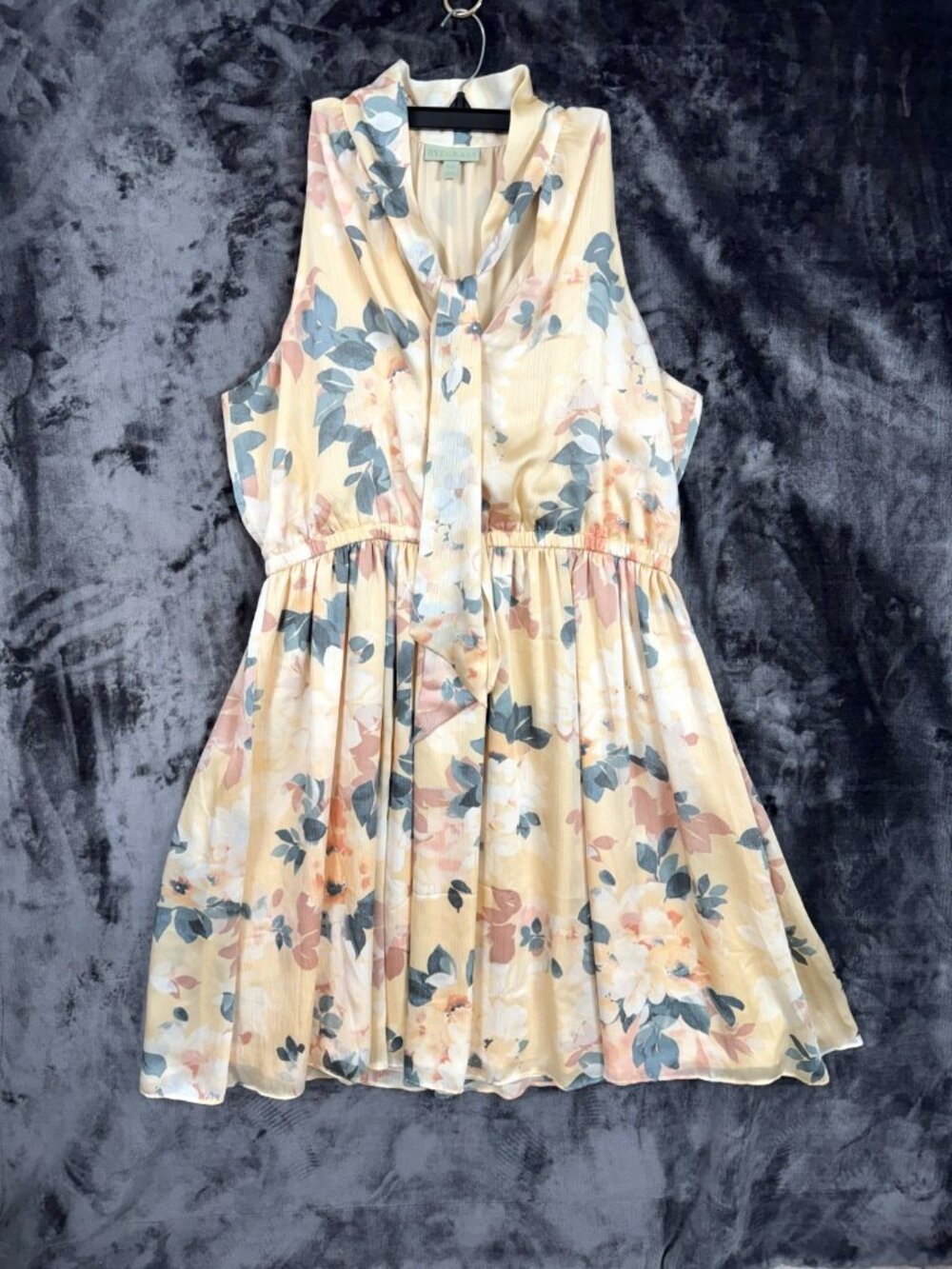Rye grass Dress Womens XXL Watercolor Sleeveless Tie Neck Lined Flowy Boho
